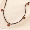 Collier acier inox billes cristaux facettés cabochons fleurs 0123650 marron foncé