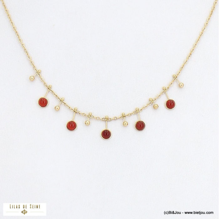 Collier breloques effet pique pierres acier inoxydable 0122536 rouge bordeaux