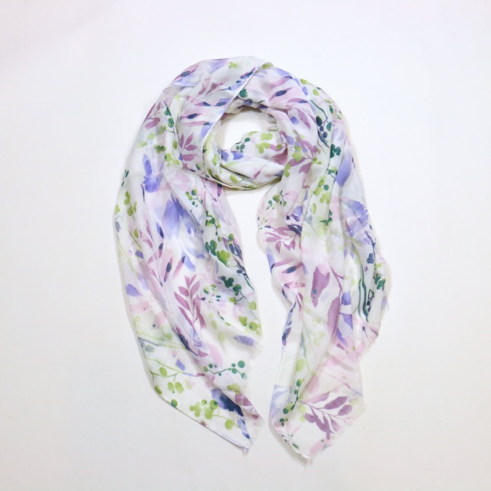 Foulard Mousseline Coton Viscose Imprimé Floral Pastel 0725013 mauve