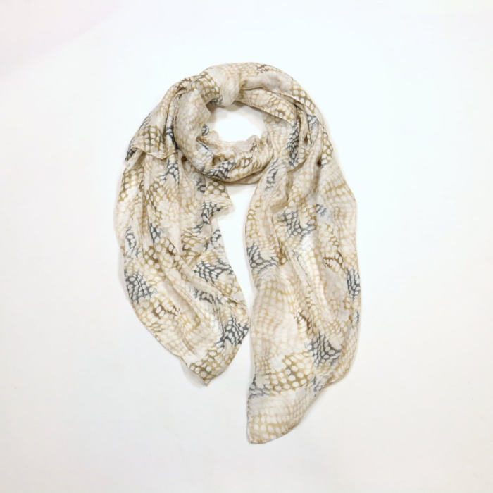 Foulard Mousseline Coton Viscose Motif Serpent 0725006 naturel/beige Foulard Mousseline Coton Viscose Motif Serpent 0725006 naturel/beige