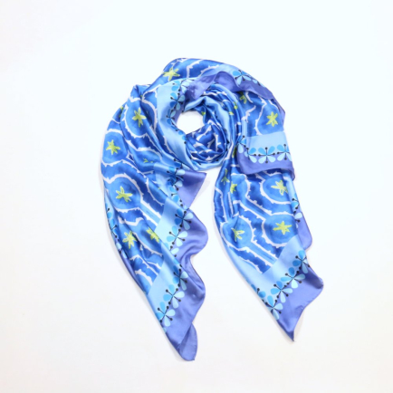 Foulard Soie Viscose Floral Etoile 0725001 bleu