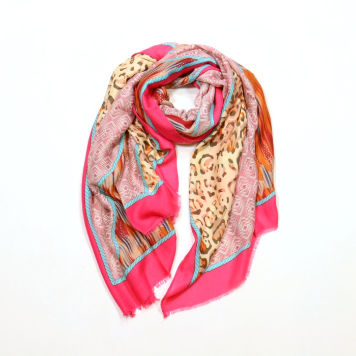 Étole Coton Viscose Imprimé Animalier Géométrique 0725018 fushia