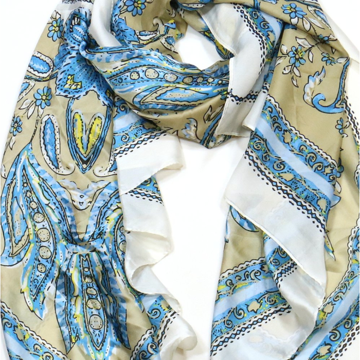 Étole Soie Viscose Motif Cachemire 0725003 bleu