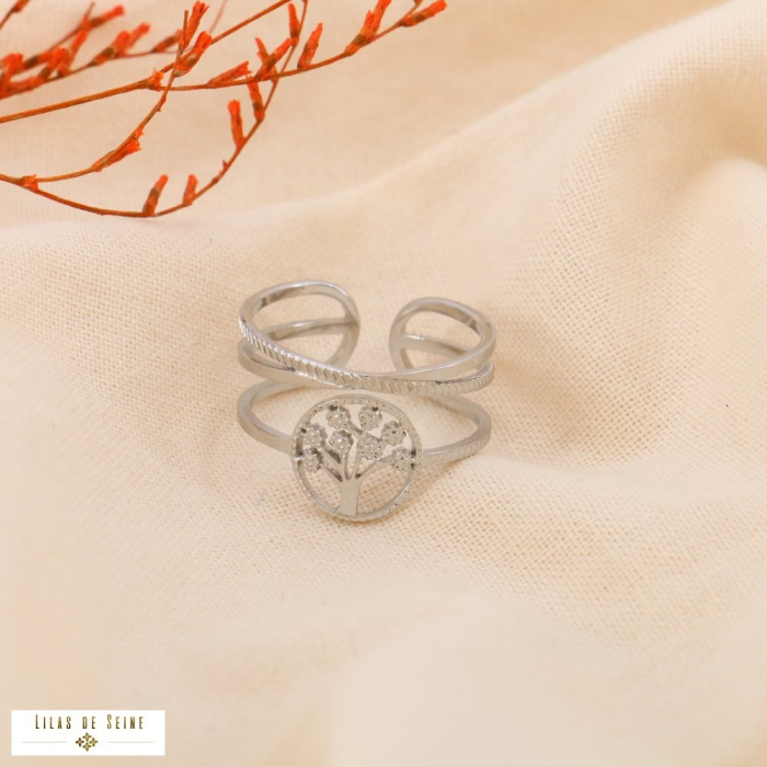 Bague multi-anneaux arbre de vie acier inoxydable filigrané 0424501 argenté
