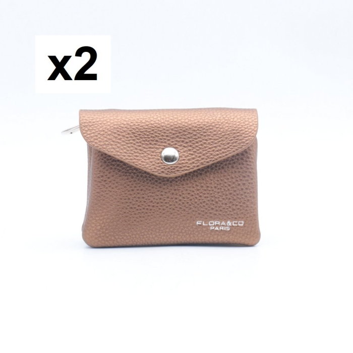 Porte-Monnaie Compact simili-cuir grainé Flora&Co 0925004 (lot de 2) marron