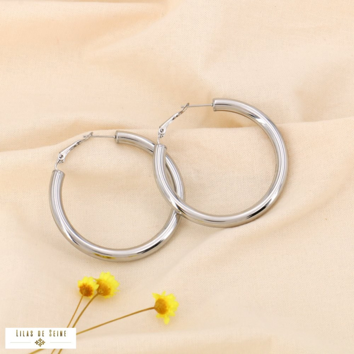 Boucles d'oreilles créoles XL tube en acier inoxydable femme 0323645 argenté