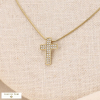 Collier court acier et pendentif croix strass pour femme 0123506 blanc