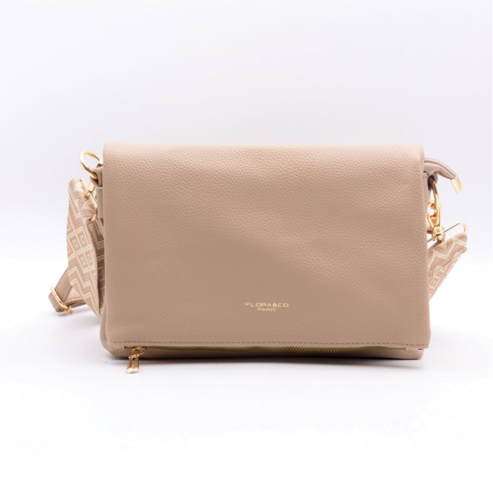 Sac à main enveloppe double lanières amovibles mousqueton similicuir grainé souple 0923509 naturel/beige