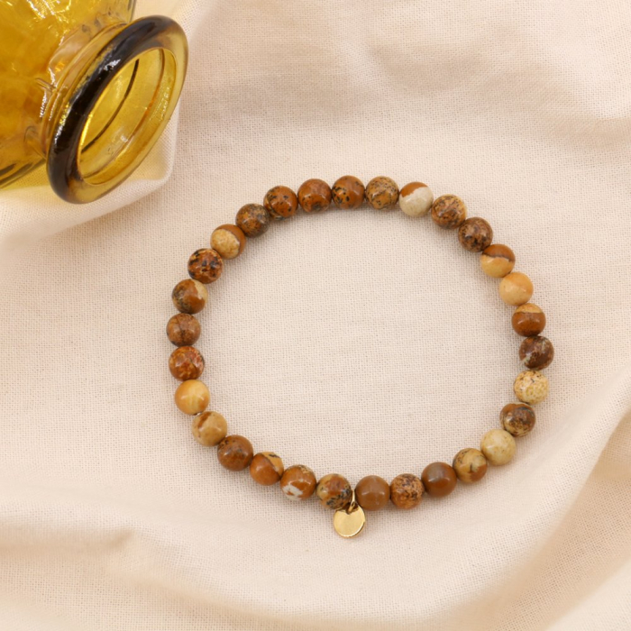 Bracelet élastique billes pierre 6mm acier inoxydable femme 0224594 naturel/beige Bracelet élastique billes pierre 6mm acier inoxydable femme 0224594 naturel/beige