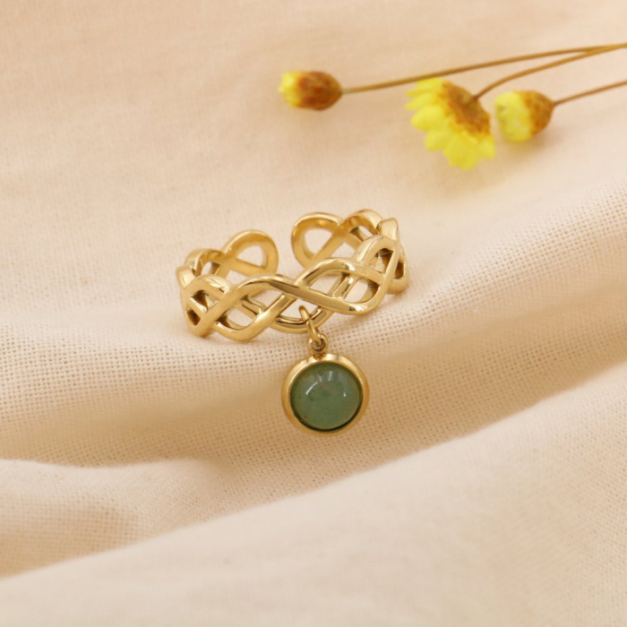 Bague Ajustable Acier Inox. Tressé Breloque Pierre ou Nacre 0425007 vert Bague Ajustable Acier Inox. Tressé Breloque Pierre ou Nacre 0425007 vert