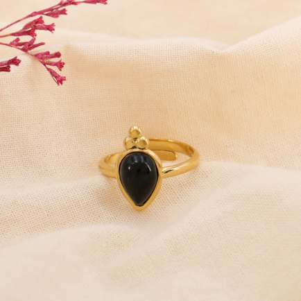 Bague Ajustable Acier Rococo Goutte Pierre ou Nacre Naturelle 0425008 noir