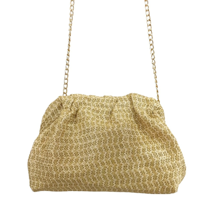 Sac Pochette Synthétique Effet Raphia Chaîne Métal Dorée 0925009 naturel/beige