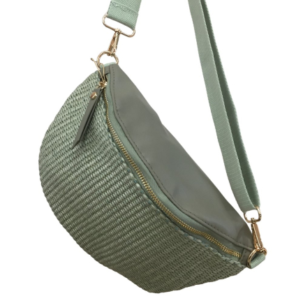 Sac Banane Synthétique Effet Raphia et Simili-Cuir 0925010 vert kaki