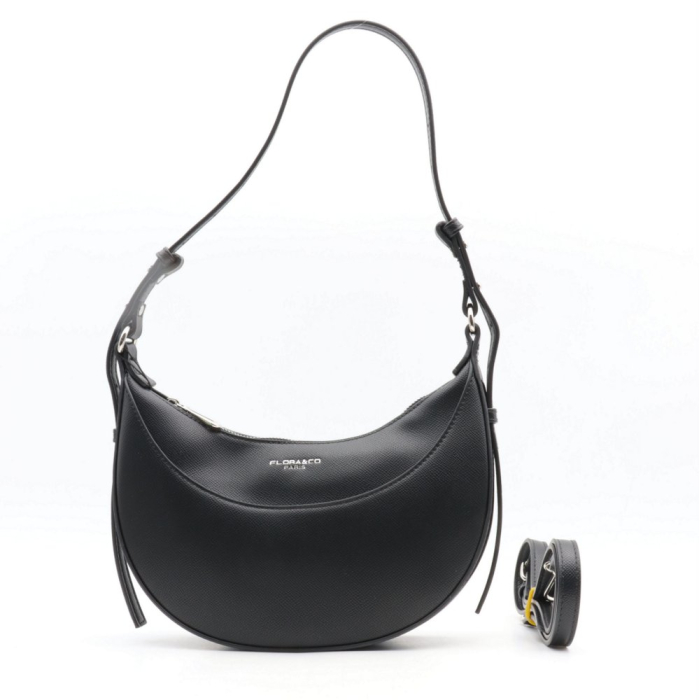 Sac porté épaule Flora&Co simili-cuir texturé demi-lune 0925013 noir Sac porté épaule Flora&Co simili-cuir texturé demi-lune 0925013 noir