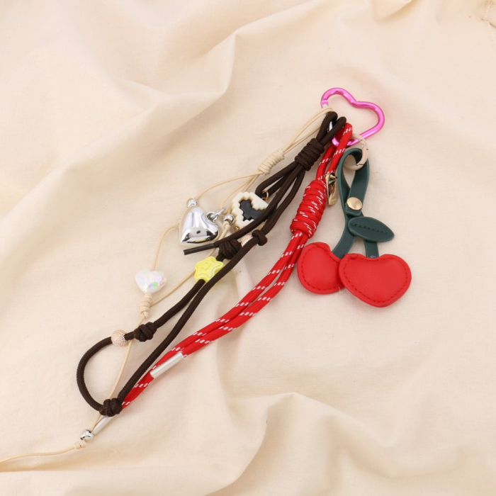 Bijou de sac porte-clés cerise métal synthétique 0825009 rouge