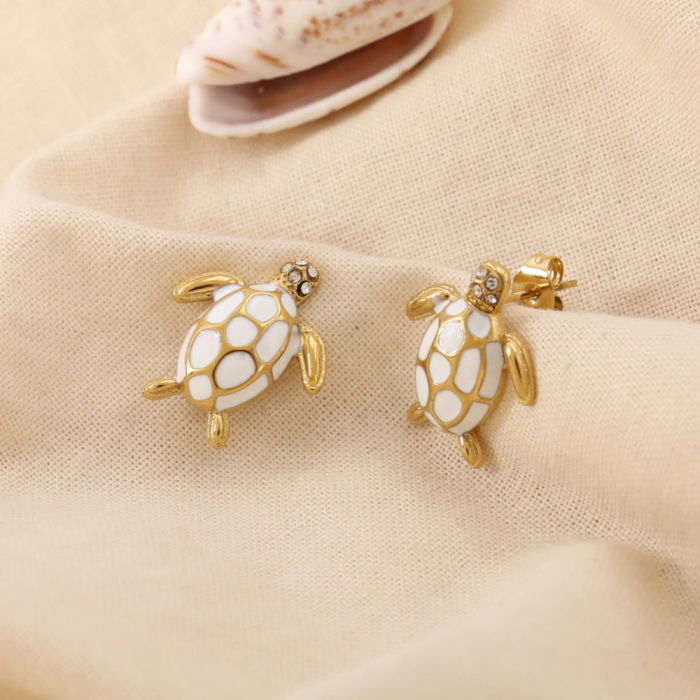 Boucles d’oreilles acier émail strass marin tortue 0325024 blanc Boucles d’oreilles acier émail strass marin tortue 0325024 blanc