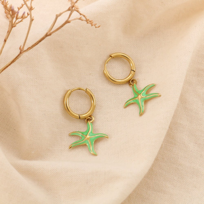 Boucles d’oreilles créoles acier émail étoile de mer 0325028 vert Boucles d’oreilles créoles acier émail étoile de mer 0325028 vert