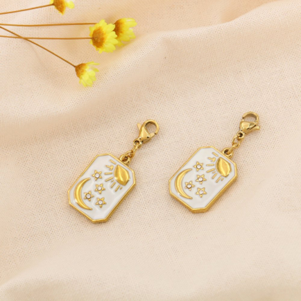 2 Charms Rectangulaires Céleste Acier Email Strass 0625008 blanc