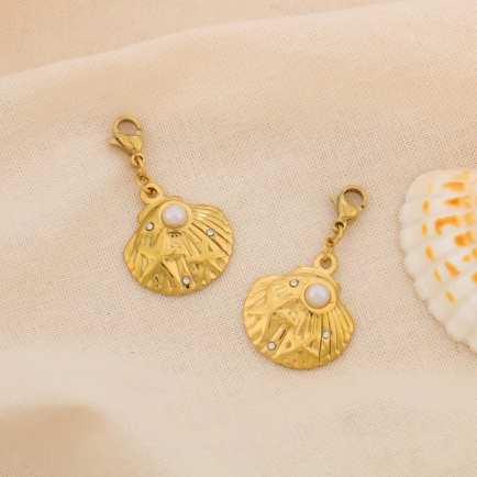 2 Charms Coquillage Acier Inoxydable Perle Acryl. 0625009 doré
