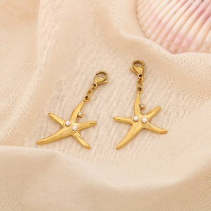 2 Charms Etoile de Mer Acier Inox. Perles Acryl. 0625016 doré