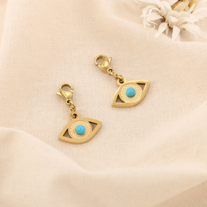 2 Charms Oeil Protecteur Pierre Turquoise Acier 0625018 bleu turquoise