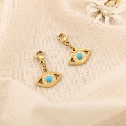 2 Charms Oeil Protecteur Pierre Turquoise Acier 0625018 bleu turquoise