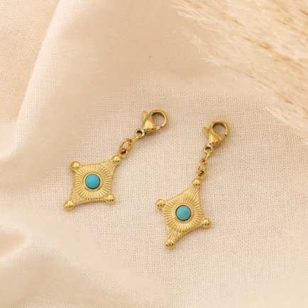 2 Charms Losange Doré Acier Pierre Turquoise 0625021 bleu turquoise