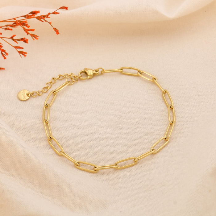 Bracelet chaîne acier inox maille trombone 0225149 doré Bracelet chaîne acier inox maille trombone 0225149 doré