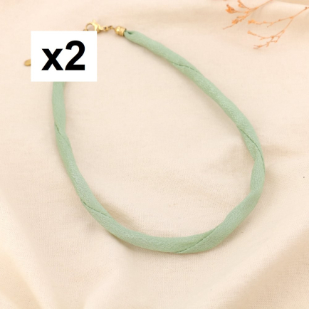 2 Colliers tissu coloré inoxydable pour charms 0125147 vert aqua