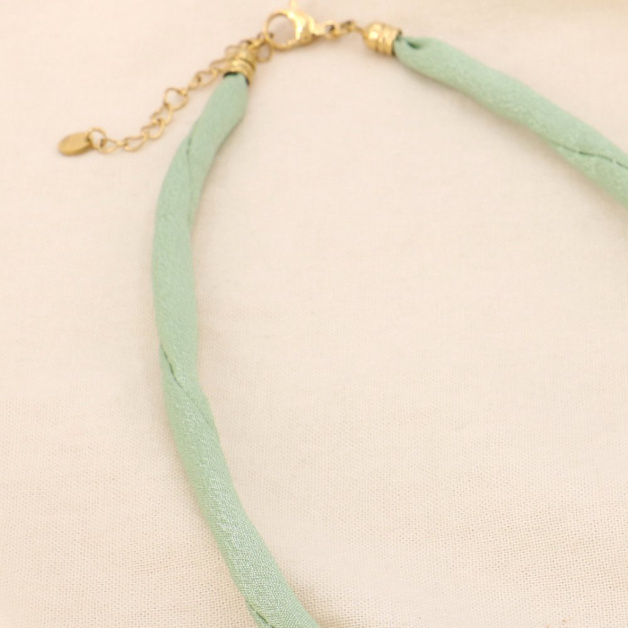 2 Colliers tissu coloré inoxydable pour charms 0125147 vert aqua