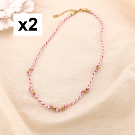 2 Colliers cordon torsadé coloré inox pour charms 0125148 rose