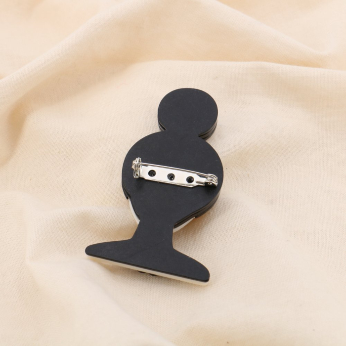 Broche fantaisie Femme chic aux lunettes rondes résine métal 0525030 noir/blanc