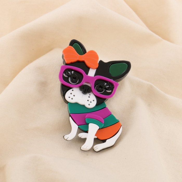 Broche fantaisie Chien coloré avec lunettes résine métal 0525032 vert Broche fantaisie Chien coloré avec lunettes résine métal 0525032 vert