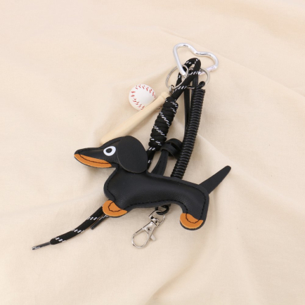 Bijou de sac ou porte-clés chien baseball métal, simili-cuir bois 0825006 noir