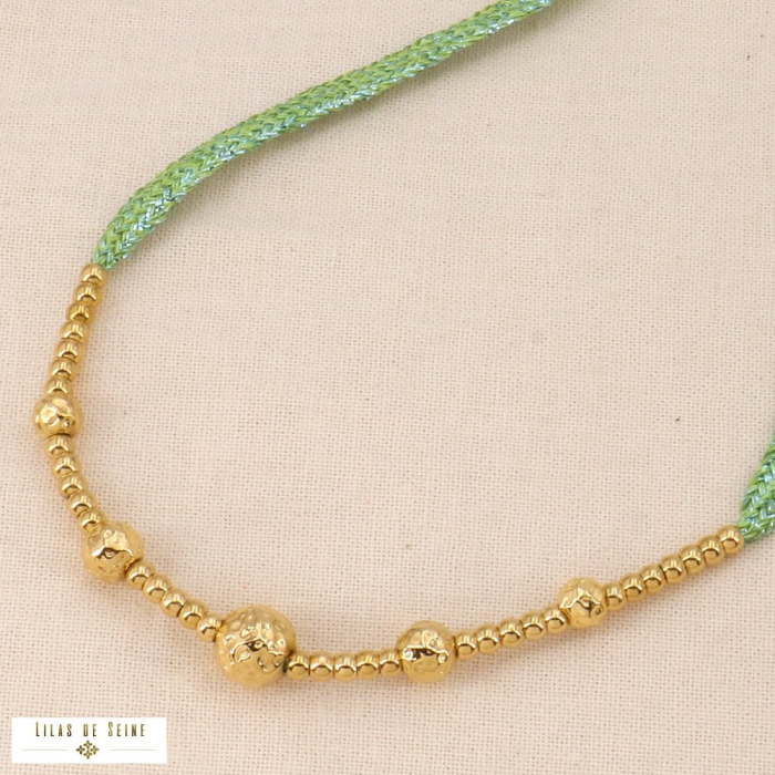 Collier avec billes dorées en acier inoxydable 0124070 vert