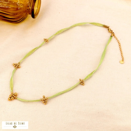 Collier fantaisie avec grappes de billes en acier inoxydable vert