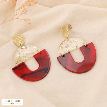 Boucles d’oreilles XXL en acier inoxydable et résine 0324531 rouge bordeaux