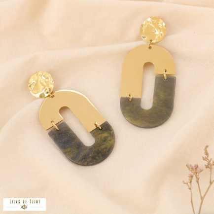 Boucles d’oreilles CLIP XXL vintage en acier inoxydable et résine 0324533 gris clair