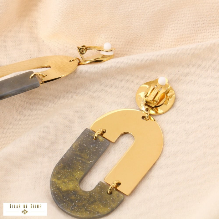 Boucles d’oreilles CLIP XXL vintage en acier inoxydable et résine 0324533 gris clair