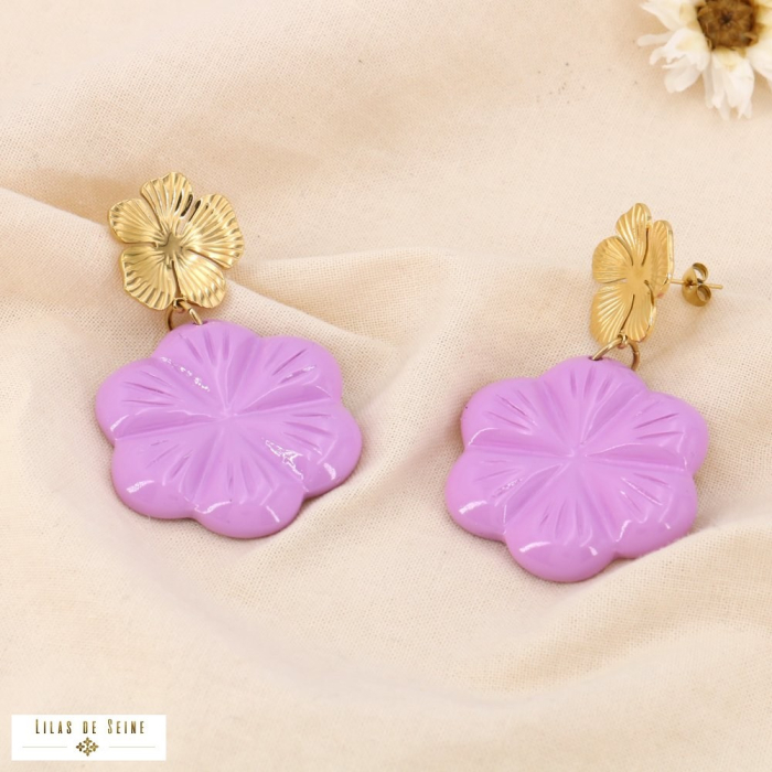 Boucles d’oreilles florales en acier inoxydable et résine 0324007 mauve Boucles d’oreilles florales en acier inoxydable et résine 0324007 mauve