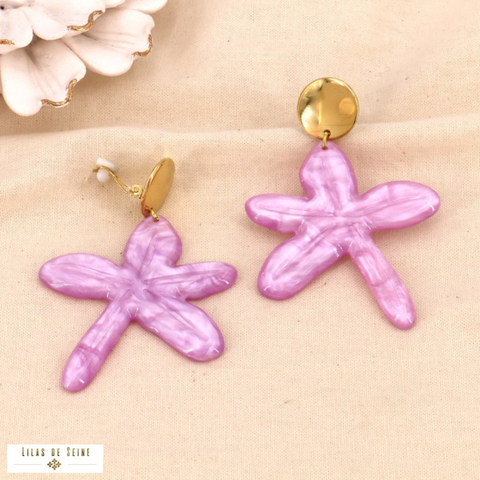 Boucles d’oreilles CLIP étoile XXL en acier et résine 0324009 mauve Boucles d’oreilles CLIP étoile XXL en acier et résine 0324009 mauve