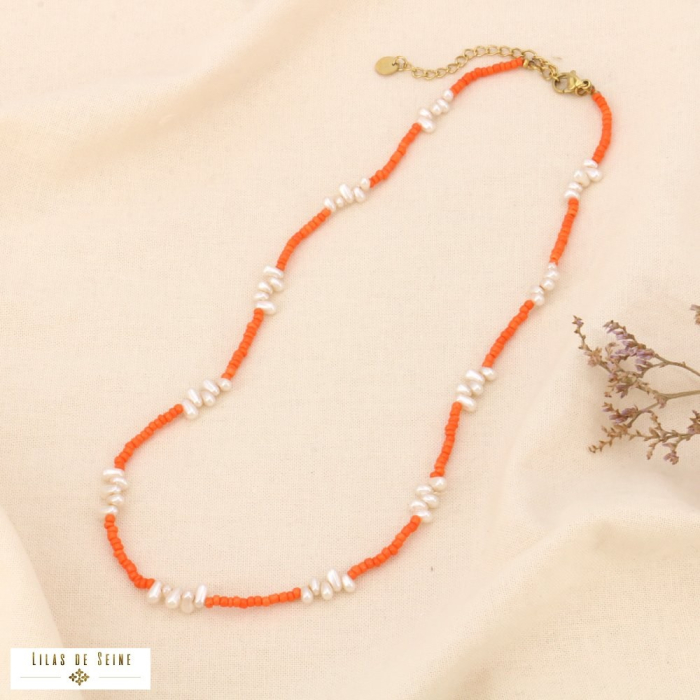 Collier perles de rocaille & acrylique 0124062 rouge corail Collier perles de rocaille & acrylique 0124062 rouge corail