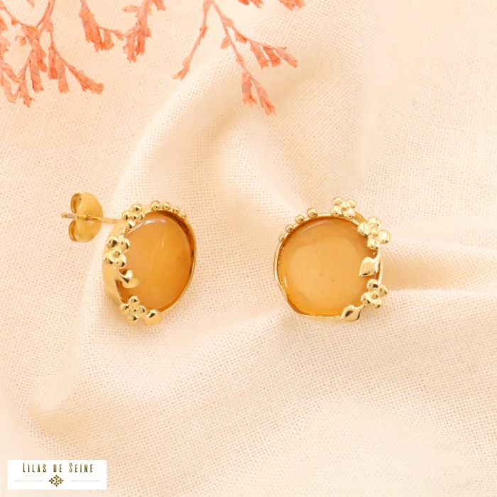 Puces d’oreilles acier inoxydable pierre naturelle 0324027 orange Puces d’oreilles acier inoxydable pierre naturelle 0324027 orange