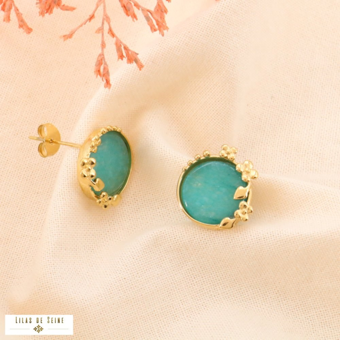 Puces d’oreilles acier inoxydable pierre naturelle 0324027 vert aqua Puces d’oreilles acier inoxydable pierre naturelle 0324027 vert aqua