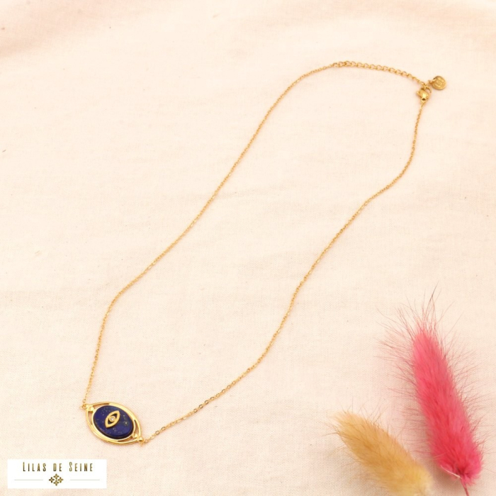 Collier œil protecteur acier inoxydable pierre naturelle 0124014 bleu foncé Collier œil protecteur acier inoxydable pierre naturelle 0124014 bleu foncé