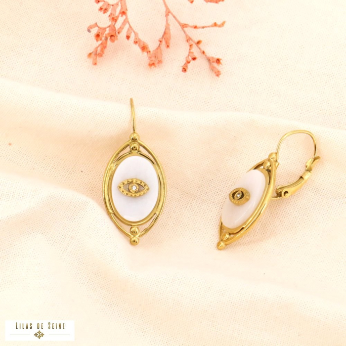 Boucles d’oreilles acier doré pierre naturelle 0324029 blanc Boucles d’oreilles acier doré pierre naturelle 0324029 blanc