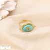 Bague réglable oeil protecteur acier inoxydable pierre naturelle vert aqua