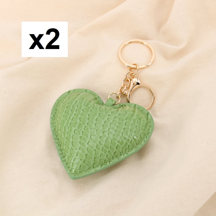 2 Bijoux de sac porte-clés cœur effet cuir croco 0825020 vert 2 Bijoux de sac porte-clés cœur effet cuir croco 0825020 vert