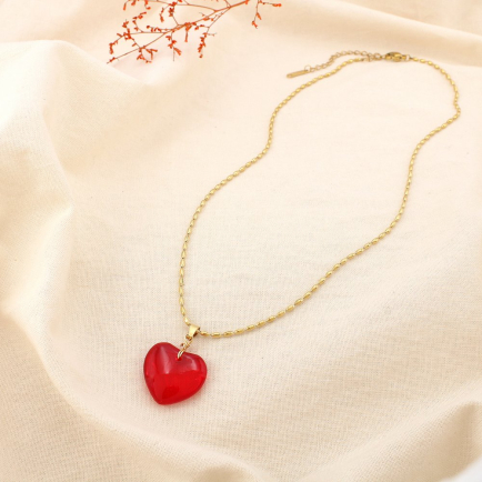 Collier acier inoxydable verre cœur rouge 0125153 rouge