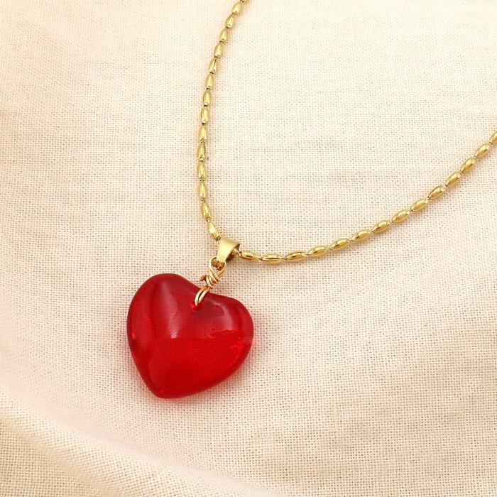 Collier acier inoxydable verre cœur rouge 0125153 rouge